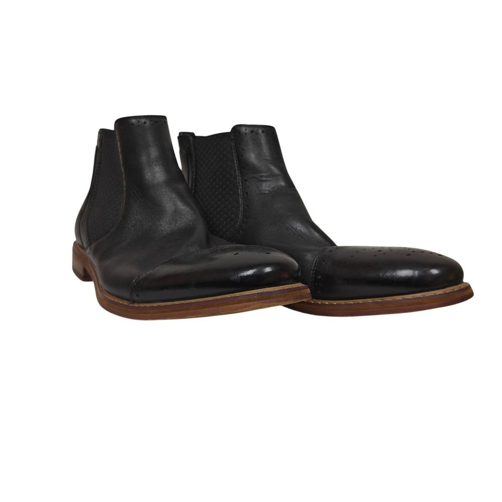 Stacy Adams Mens Black Leather Cap Toe Chelsea Brogue Boots 25129-001 Size 10.5M